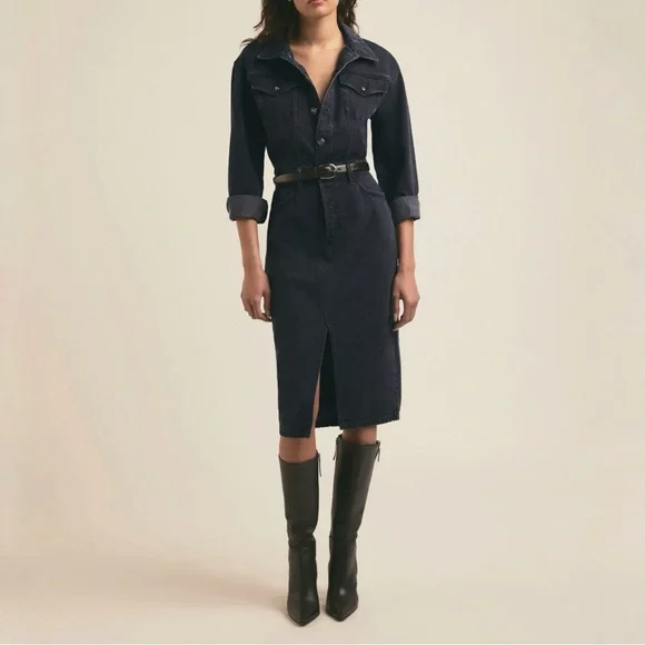 Favorite Daughter the City Long Sleeve Denim Jean Dress in Size 25 - Picture 3 of 8